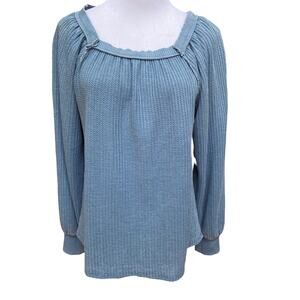 American Rag Peasant Top Women's Boho Size Small Blue LS Waffle NWT EP117